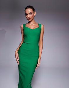 Платье мидакси Vesper bengaline с вырезом в форме сердца и открытой спиной изумрудного цвета
