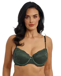 Бюстгальтер с мягкой чашкой, балконет, кружево и атлас Wacoal, зеленый
