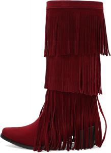 IYZXZYI Женские розовые замшевые сапоги Fringe, высокие сапоги вестерн с кисточками, заостренный носок, модные слипоны