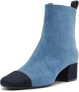 Женские классические ботильоны Miss Left с низким каблуком-блоком, квадратным носком, боковой молнией, удобные для повседневной ходьбы, размеры 4-16 US, Blue Denim