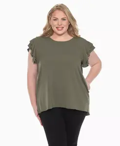 Однотонный топ больших размеров с оборками на рукавах White Mark, зеленый