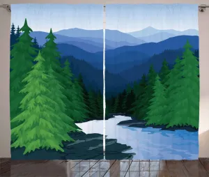 Штора ABAKUHAUS Northwoods Rustic, Вечерний дубовый лес, присборенная тесьма для спальни с петлями и крючками, 280 x 245 см, цвет Далекий зеленый, темно-бирюзовый Abakuhaus