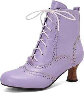 Винтажные викторианские ботинки DINTAHA с низким каблуком-кистенок, шнуровкой и готическим стилем, ботильоны для ведьминого костюма, Purple