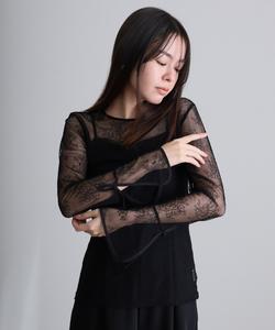 Кружевной топ с рукавами-колокол Pourvous, цвет Black