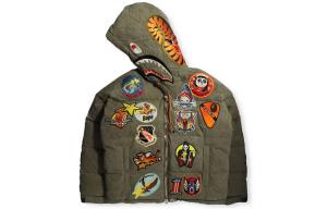 Готовая мужская куртка-пуховик X Shark Series оливково-зеленого цвета A Bathing Ape, оливково-зеленый