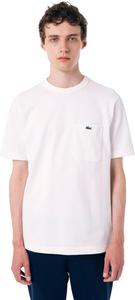 Мужская хлопковая трикотажная футболка Lacoste с коротким рукавом и карманом, белый