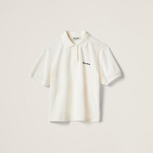 Рубашка-Поло из хлопкового пике Miu Miu, белый