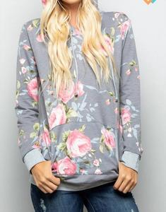 Толстовка с цветочным принтом и карманом-кенгуру в цвете серый-сиреневый HEIMISH USA