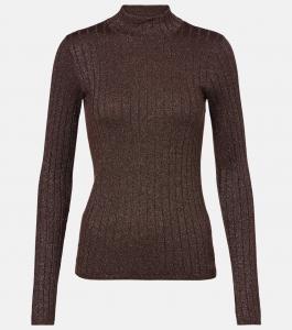 Рибленый топ из кашемира и шелка с добавлением шелка Brunello Cucinelli, Fondente