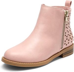 DREAM PAIRS Детские ботинки для девочек, модные ботильоны с блестящими звездами, боковая молния, низкий каблук, теплая обувь для малышей/младших детей/старших детей, Pink/Pu