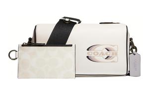 Кожаная сумка мужская белая COACH с аппликацией из кожи коровы и ПВХ, через плечо, маленький размер