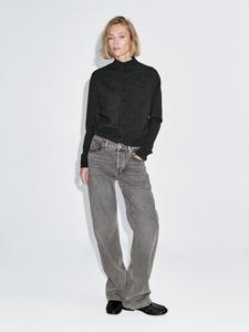 100% шерсть, вязаный кардиган с высоким воротом Massimo Dutti, антрацитово-серый