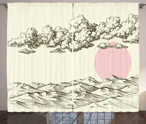 Штора ABAKUHAUS Dune Rustic, Мимолетные пушистые облака, универсальная ленточная штора для гостиной с петлями и крючками, 280 x 225 см, розовая сепия и белая Abakuhaus