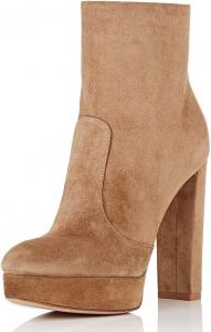 Женские ботильоны YDN с округлым носком из искусственной замши, удобным массивным высоким каблуком, платформой и молниями, Brown