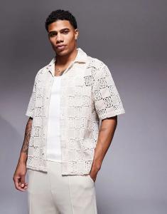 Свободная рубашка свободного кроя премиум-класса в нейтральном цвете ASOS DESIGN