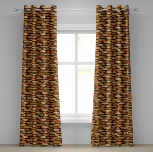 Абстрактная штора на люверсах ABAKUHAUS с геометрическим узором и оранжевыми акварельными фигурами, место, волны, нарисованные от руки, декоративные двухпанельные шторы, 280 x 245 см, цвет: оранжево-коричневый Abakuhaus