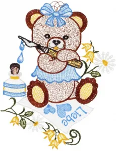 W. Reuter & Sohn - Картина на окно Plauener Spitze "Тедди", сделано в Германии W. Reuter & Sohn - Plauener Spitze 15х20 см, синий/коричневый