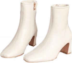 Женские осенне-зимние ботильоны Yiozoi с квадратным носком, на устойчивом каблуке, короткие кожаные ботинки для улицы, повседневные офисные туфли, Beige Plush