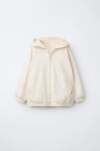Толстовка на молнии из трикотажа с тисненым текстом Zara, экрю
