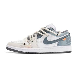 Jordan Air 1 устойчивые к истиранию низкие баскетбольные кроссовки Unisex White Blue