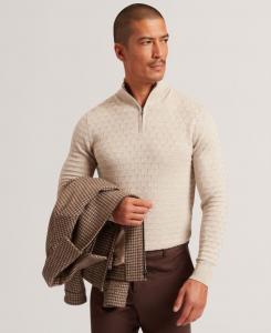 Мужской свитер с длинными рукавами и половинной молнией Jeremee T Stitch Ted Baker, Natural