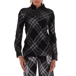 Барберри Длинный рукав Клетчатая Пуговичная Рубашка Burberry, Monochrome Ip Pttn