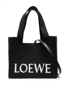 Маленькая сумка-тоут Loewe Font из рафии, черный