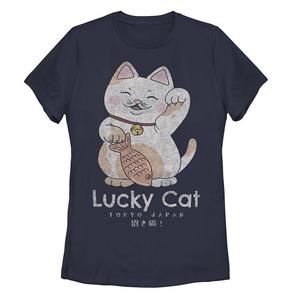 Футболка Lucky Cat Tokyo Japan для юниоров с графическим рисунком, темно-синий