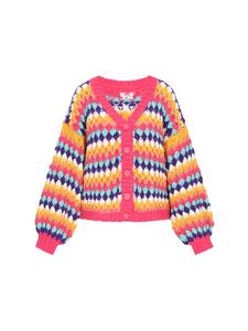 Женский кардиган розового цвета с разноцветными вставками myMo