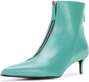 Женские ботильоны XYD с острым носком и низким каблуком, модные, на каблуке-кисточке, с двумя молниями, уютные короткие ботинки для платья, Turquoise