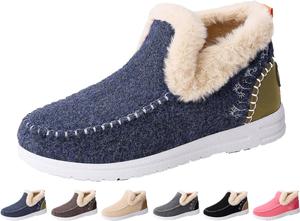 Женские плоские пушистые зимние сапоги с искусственным мехом, для холодной погоды и круглосуточного домашнего ношения, слипоны-лоферы, повседневные короткие плюшевые ботиночки для улицы Generic, Blue