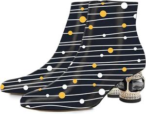 Женские ботильоны FSJ с круглым носком, камнями, невысоким каблуком, модные, с боковой молнией, повседневные, для выпускного, туристические, размеры 37-44, Gestreifte Punkte