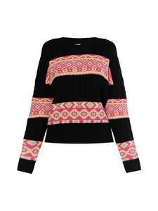 Женский свитер черного цвета с разноцветными вставками IZIA