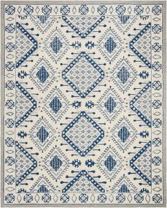Ковер SAFAVIEH, 244 x 305 см, - коллекция Micro-Loop - большой - Ivory & Blue, ручная работа из шерсти, марокканский дизайн бохо, идеально для гостиной, спальни, офиса, столовой (MLP511M)