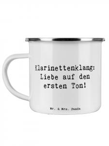 Эмалированная кружка для кемпинга с надписью Clarmet Love... белого цвета Mr. & Mrs. Panda