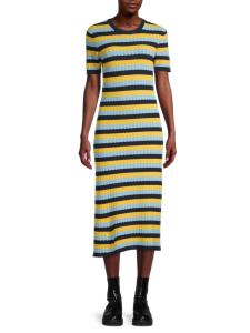 Полосатое трикотажное платье-миди Jason Wu, цвет Navy Yellow