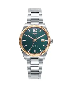 Женские часы со стальным корпусом и браслетом с золотым IP-безелем Sandoz, серебряный