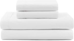 Tommy Hilfiger Комплект постельного белья, хлопковый перкаль, размер 99x203 см (простыня, пододеяльник, наволочка), однотонный с контрастной полоской, белый