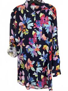 Длинная рубашка-кардиган в сине-многоцветном TRIBAL