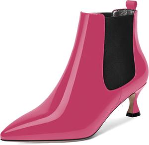 Женские офисные ботильоны WAYDERNS с острым носком, милой резинкой, лакированной поверхностью, низким каблуком-китен 2 дюйма, Black Magenta