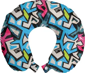 Подушка для шеи ABAKUHAUS "Grunge Travel" с рисунком граффити и фанк-дизайном, дорожный аксессуар из пеноматериала для самолета и автомобиля, 30 x 30 см, разноцветная Abakuhaus