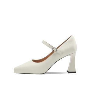 BOERDIQI Туфли Мэри Джейн на массивном каблуке 8 см женские бежевые с овчинной стелькой, цвет Beige (Sheepskin Insole)