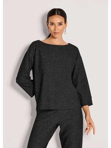 MADELEINE Блестящий топ с короткими рукавами из пряжи, черно-серебристого цвета