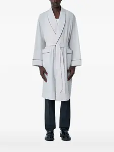 Однобортное пальто с поясом и контрастной отделкой Prada, нейтральный