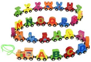 Утес. Деревянный алфавит очереди поездов 26 букв вагонов Urwiskowo