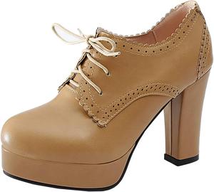 Уникальные женские ботильоны на высокой платформе с массивным каблуком, с круглым носком и шнуровкой, элегантные туфли для платья Uniquelly, Apricot