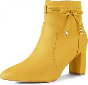 Женские ботильоны Allegra K с заостренным носком, блоковым каблуком и молнией, Yellow