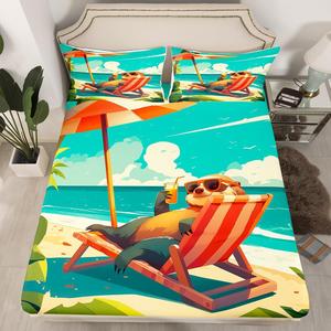 Erosebridal Детский комплект постельного белья с милым ленивцем в тропическом морском стиле, Teal Beige