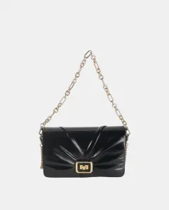 Сумка на плечо из черного металлического полиуретана с клапаном и металлической застежкой Volum, чёрный