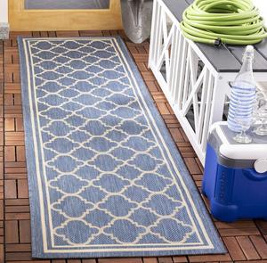 Ковер SAFAVIEH, 69 x 244 см, Washable Rug Outdoor Courtyard Collection - Runner, Blue & Beige, без линьки и легкий в уходе, идеально для патио, прихожей, гардеробной, коридора, кухни (CY6918-243)